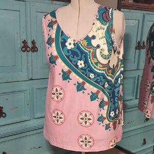 Elegant Pink and Teal Patterned Tank Top